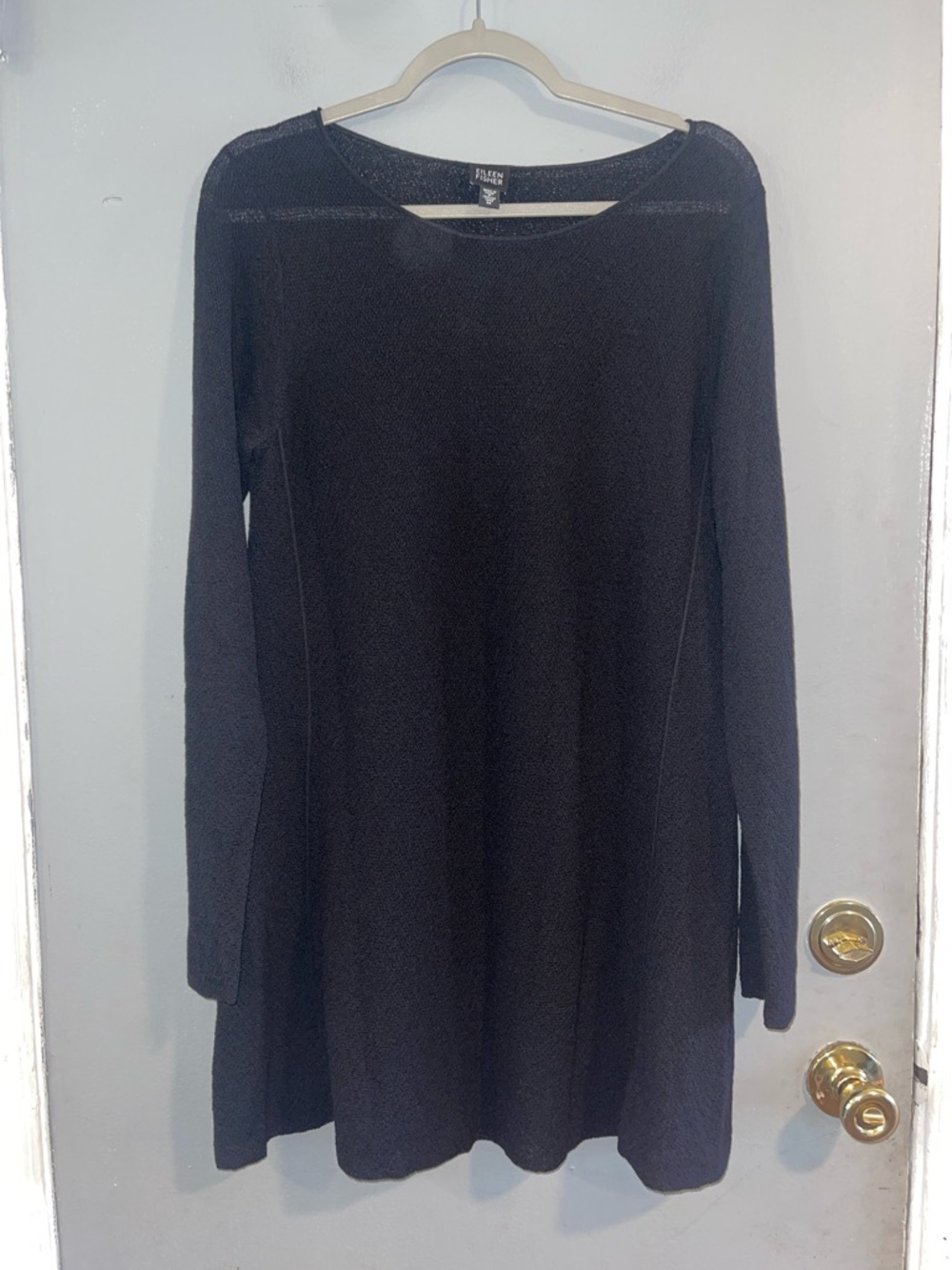 Eileen Fisher Wool Dress Sz M Italian Yarn Black Long Sleeve Knit Minimalist